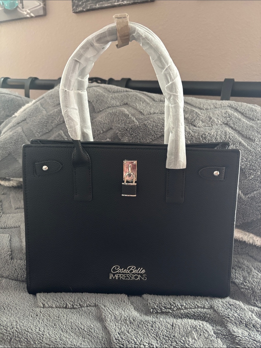 Black Structured Tote Handbag